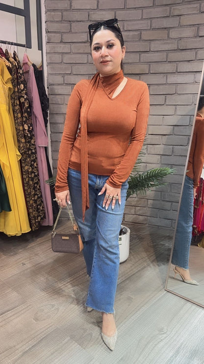 Swag Rust knitted full Sleeve Top