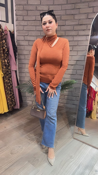 Swag Rust knitted full Sleeve Top