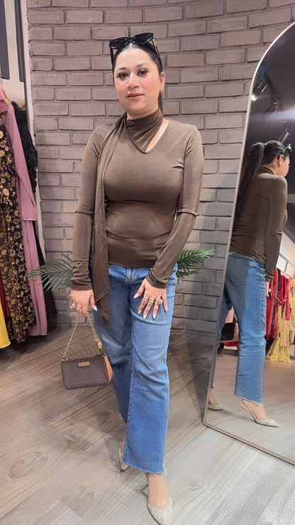 Swag Brown knitted full Sleeve Top