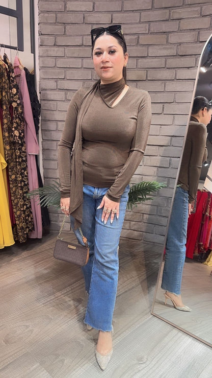 Swag Brown knitted full Sleeve Top