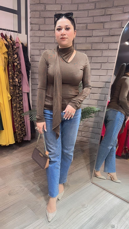 Swag Brown knitted full Sleeve Top