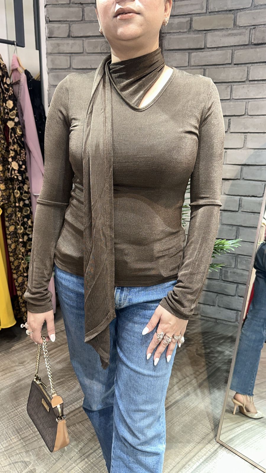 Swag Brown knitted full Sleeve Top