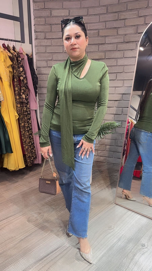 Swag Green  knitted full Sleeve Top