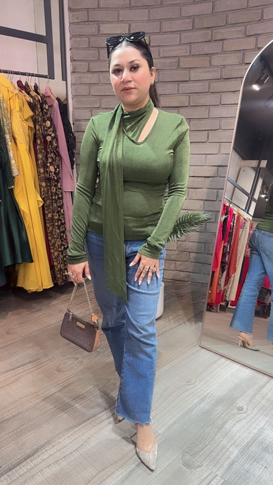 Swag Green  knitted full Sleeve Top