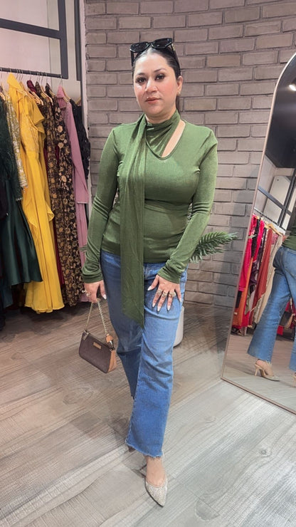 Swag Green  knitted full Sleeve Top