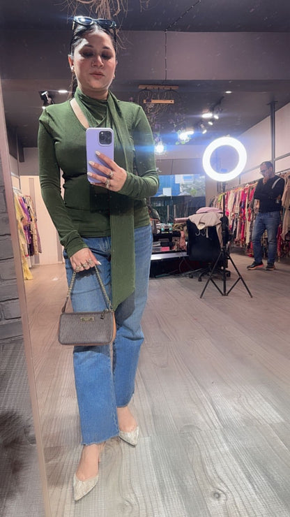 Swag Green  knitted full Sleeve Top