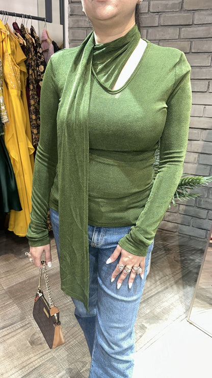 Swag Green  knitted full Sleeve Top