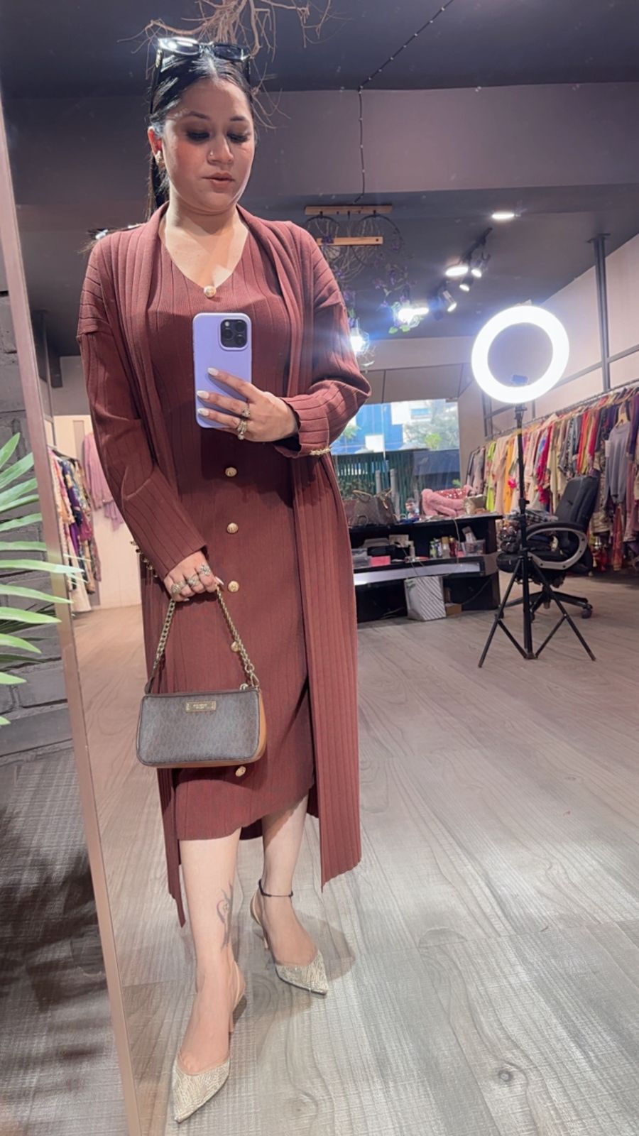 Crew Brown Woolen Shrug Dress