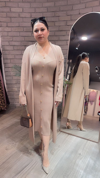 Crew Beige Woolen Shrug Dress