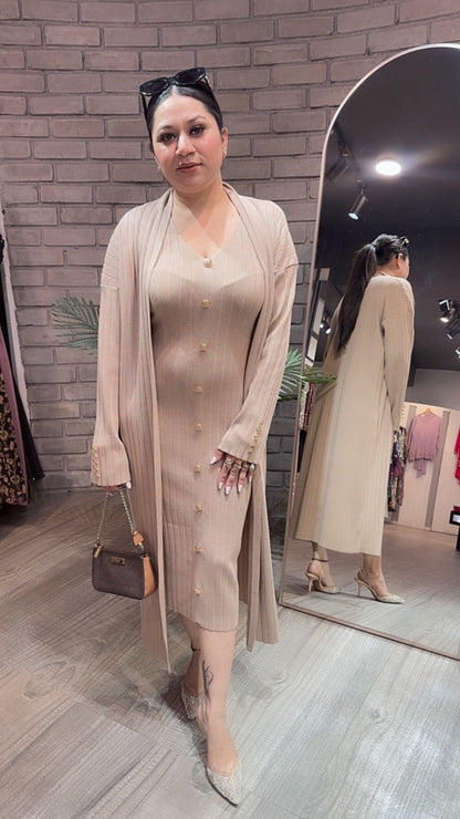 Crew Beige Woolen Shrug Dress