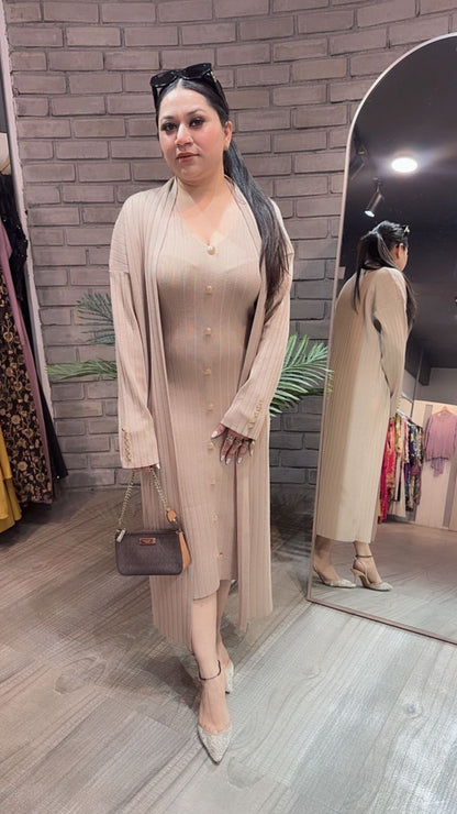 Crew Beige Woolen Shrug Dress