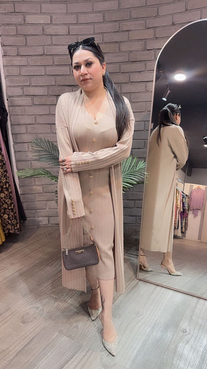 Crew Beige Woolen Shrug Dress