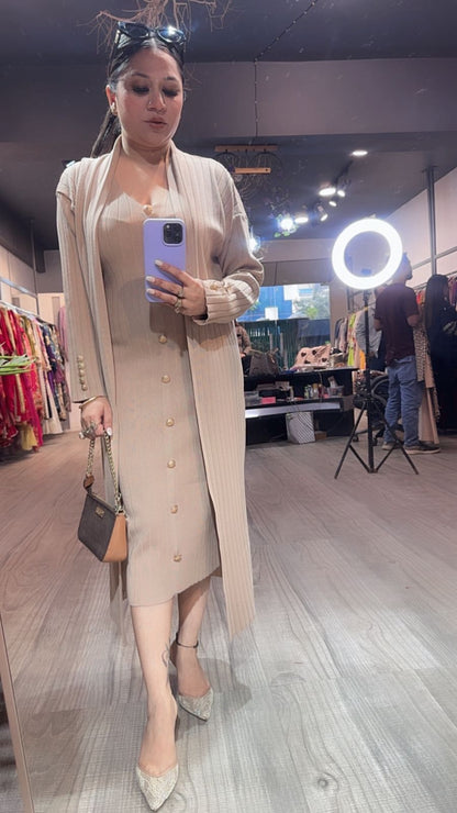 Crew Beige Woolen Shrug Dress