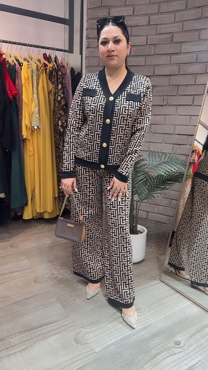 Hazelnut Beige Black Woolen Cordset