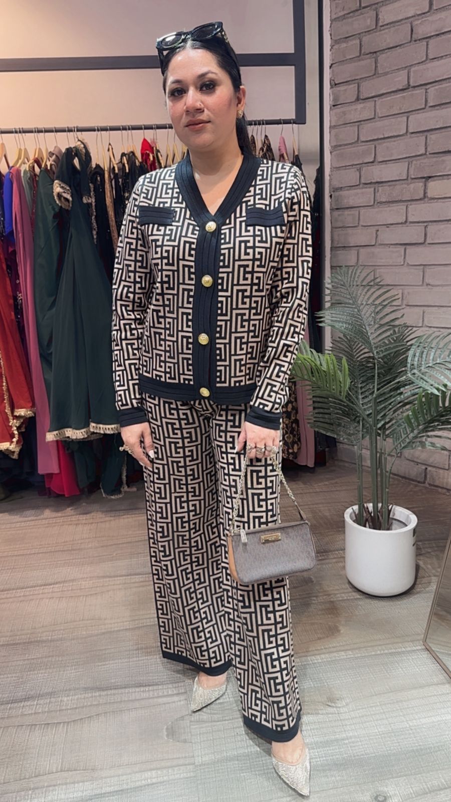 Hazelnut Beige Black Woolen Cordset