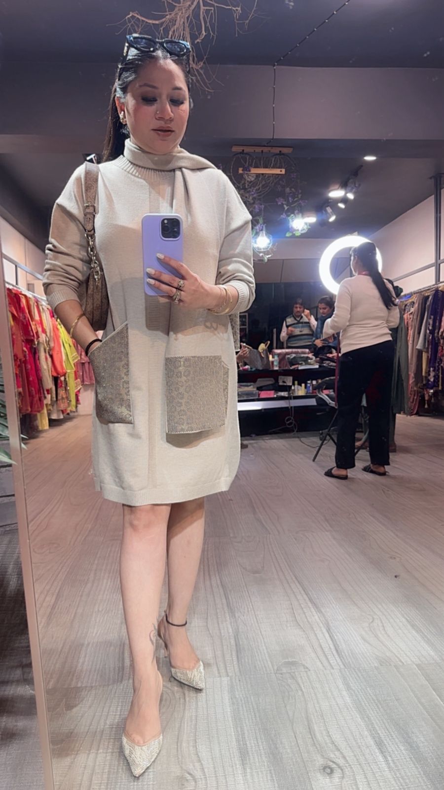 Cheetah ivory Woolen Dress with Muffler