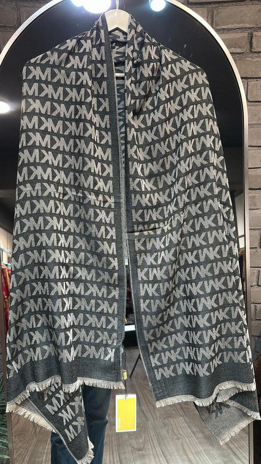 Mk Beige Grey Semi Woolen Stole