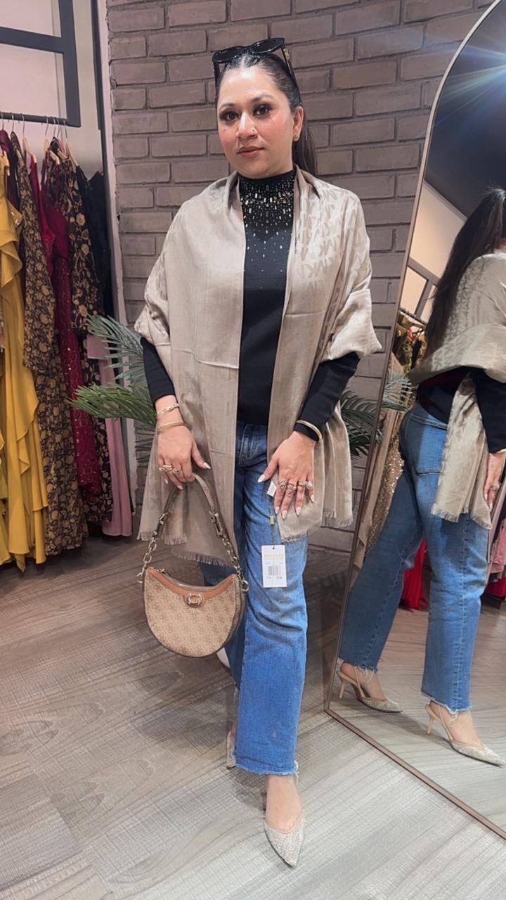 Mk light Beige Semi Woolen Stole