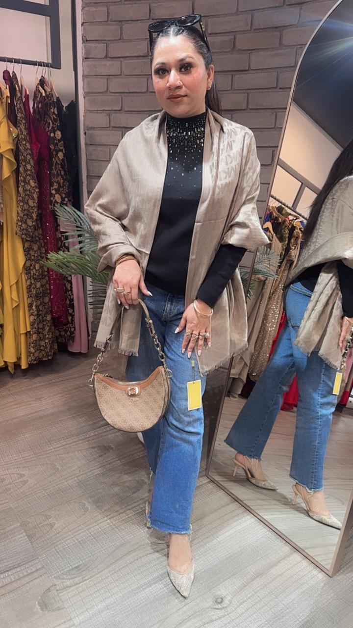 Mk light Beige Semi Woolen Stole