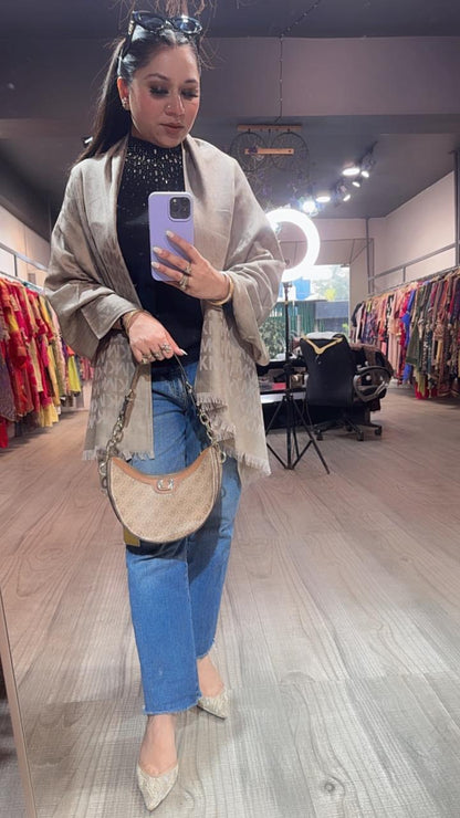 Mk light Beige Semi Woolen Stole