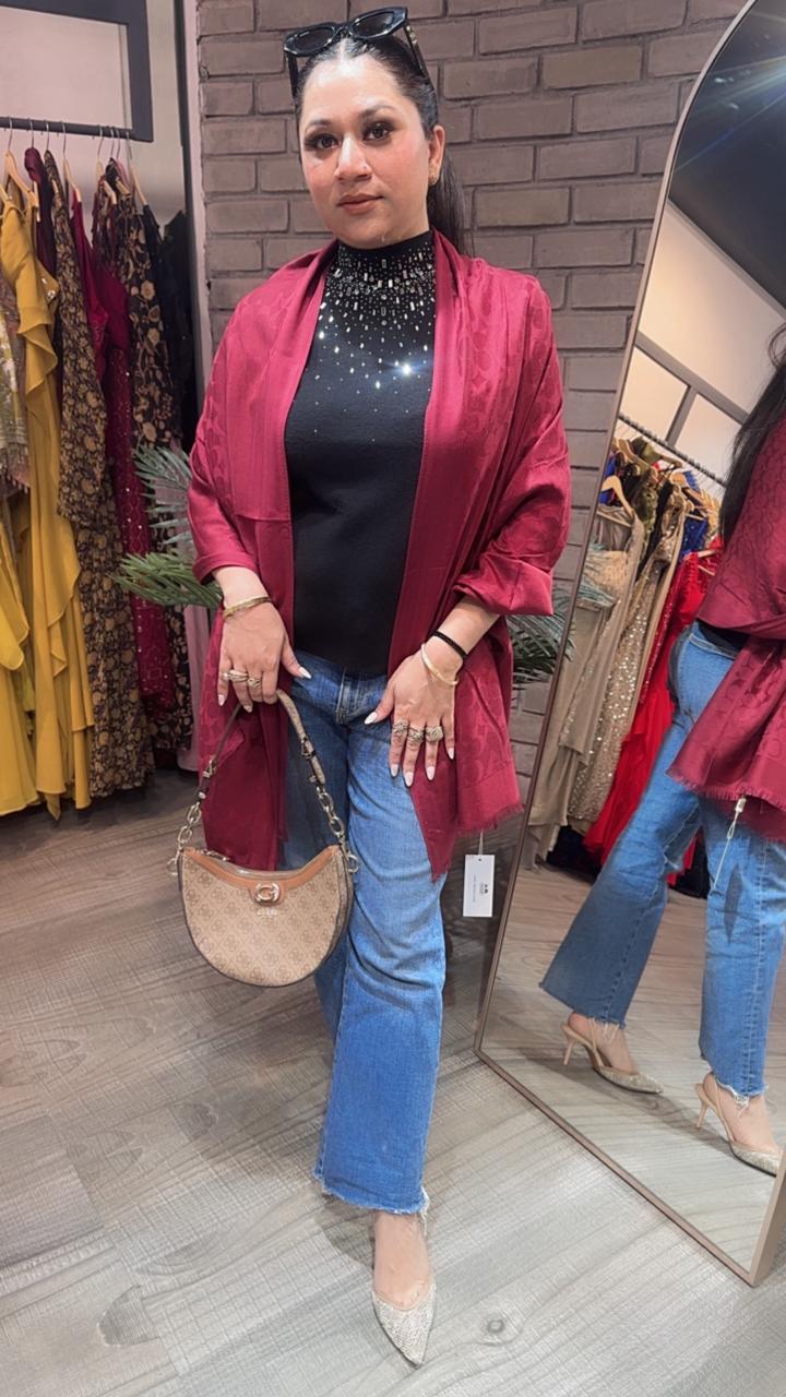 Coach Mahroon Semi Woolen Stole