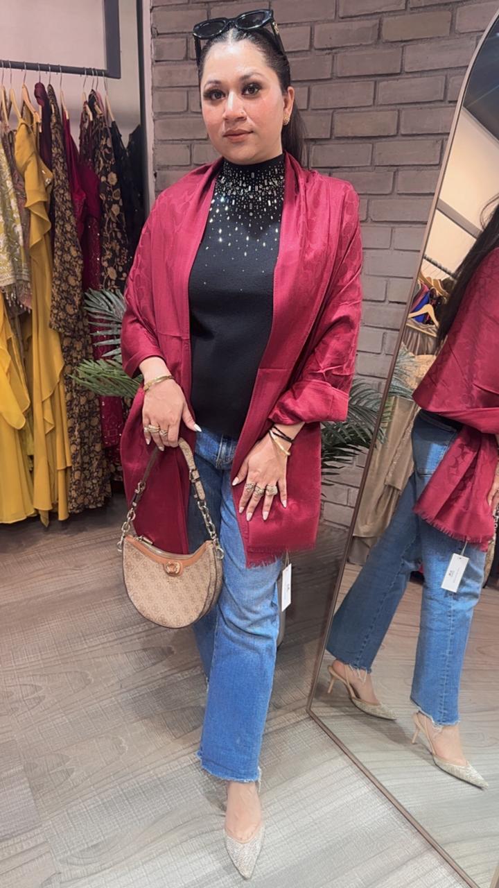 Coach Mahroon Semi Woolen Stole