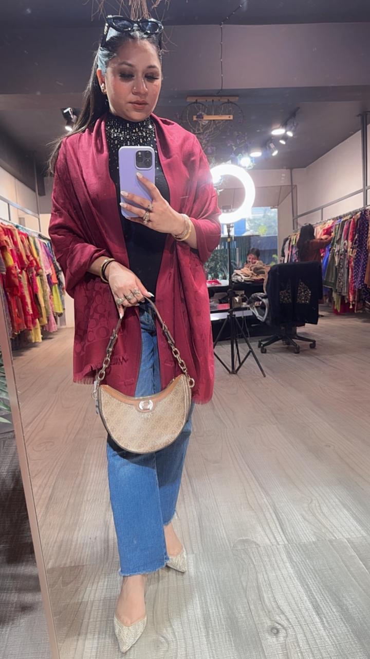 Coach Mahroon Semi Woolen Stole