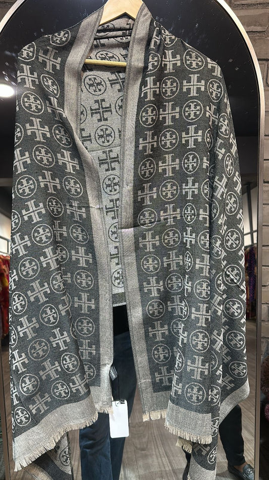 Tory Bursh Beige Grey Semi Woolen Stole