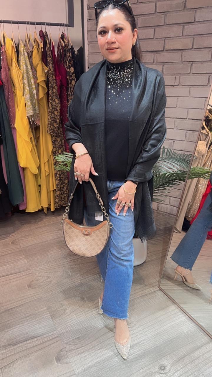 Tory Bursh Black Semi Woolen Stole