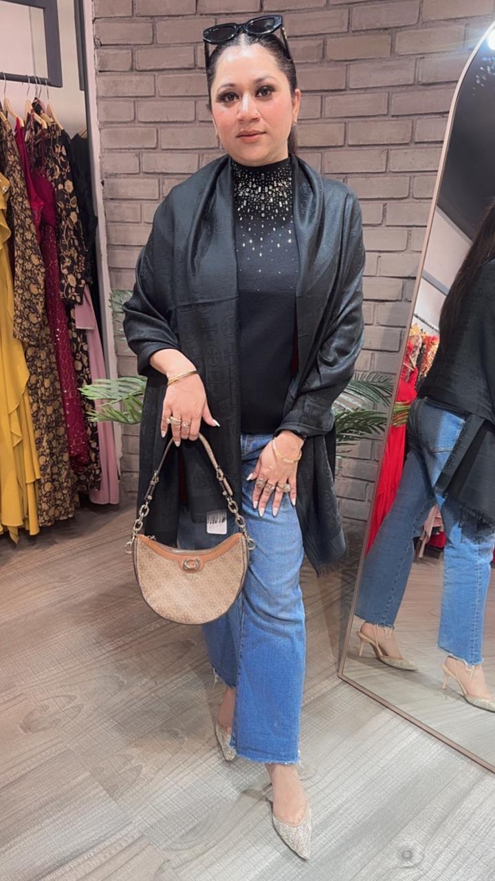 Tory Bursh Black Semi Woolen Stole