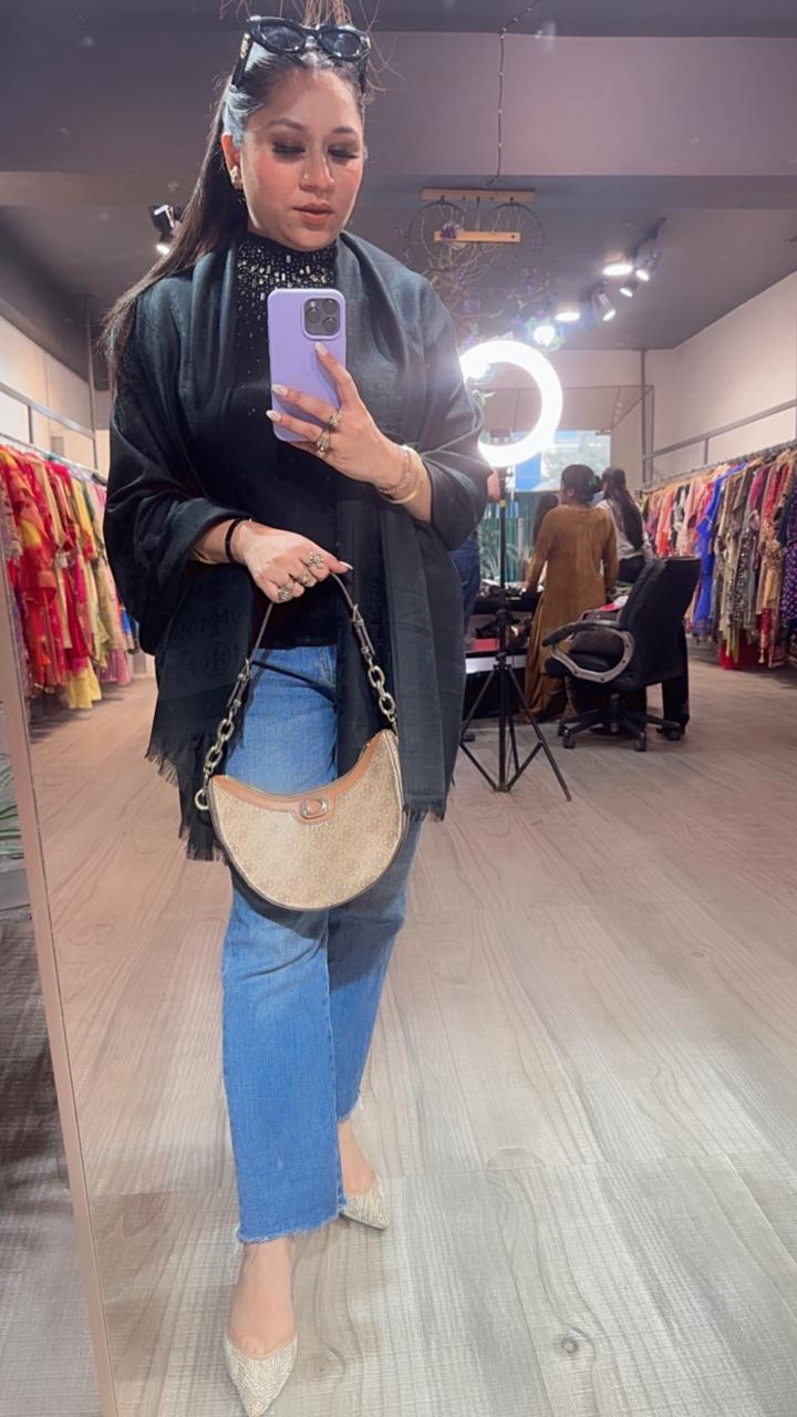 Tory Bursh Black Semi Woolen Stole