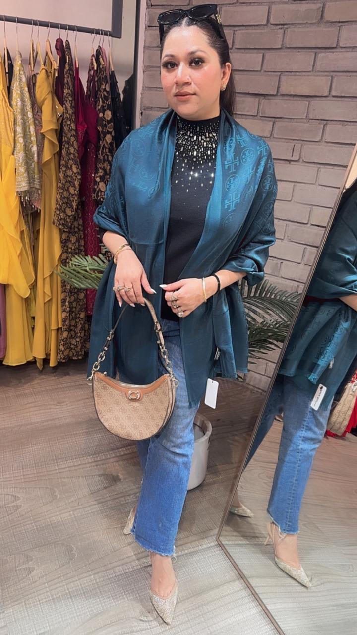 Tory Bursh Teal Blue  Semi Woolen Stole