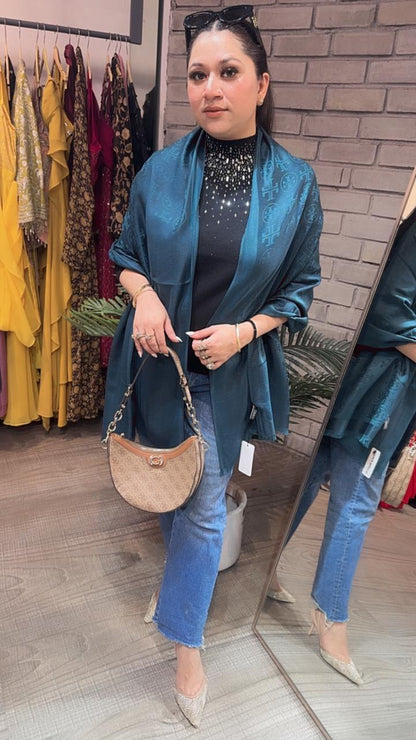 Tory Bursh Teal Blue  Semi Woolen Stole