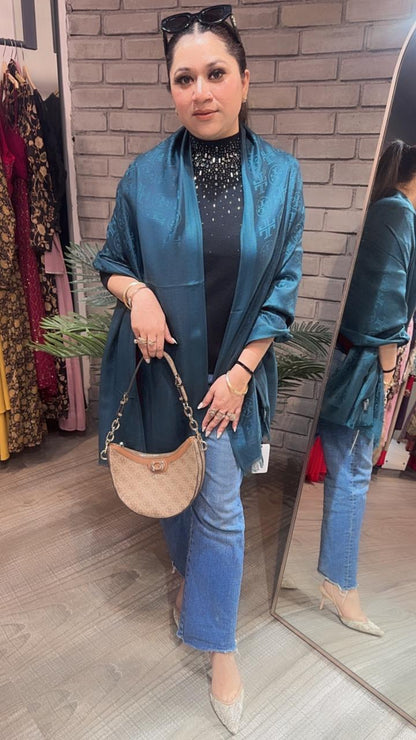 Tory Bursh Teal Blue  Semi Woolen Stole