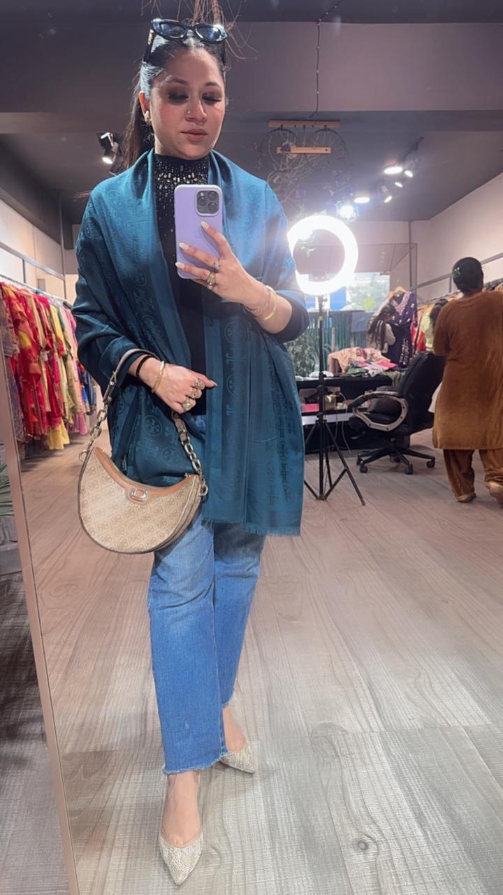 Tory Bursh Teal Blue  Semi Woolen Stole