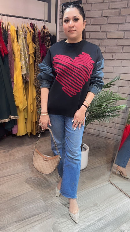 Hugo Heart Denim Woolen Sweater