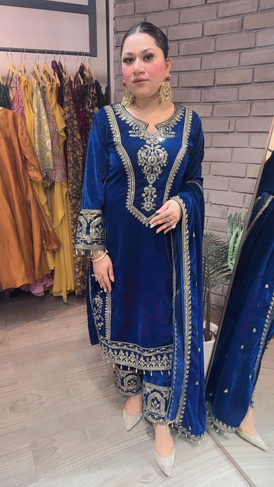 Shabad Teal Blue Designer velvet Suit