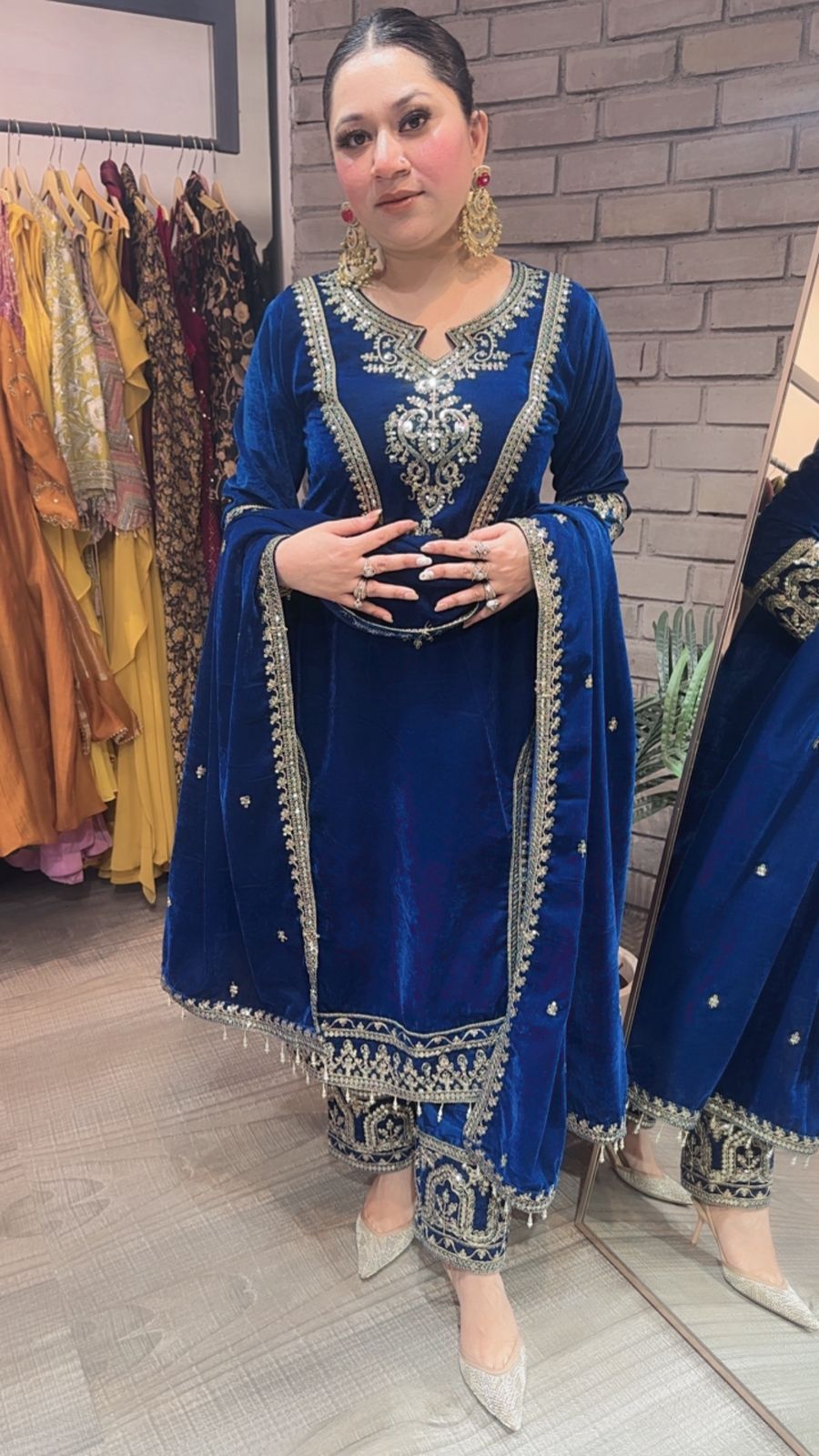 Shabad Teal Blue Designer velvet Suit