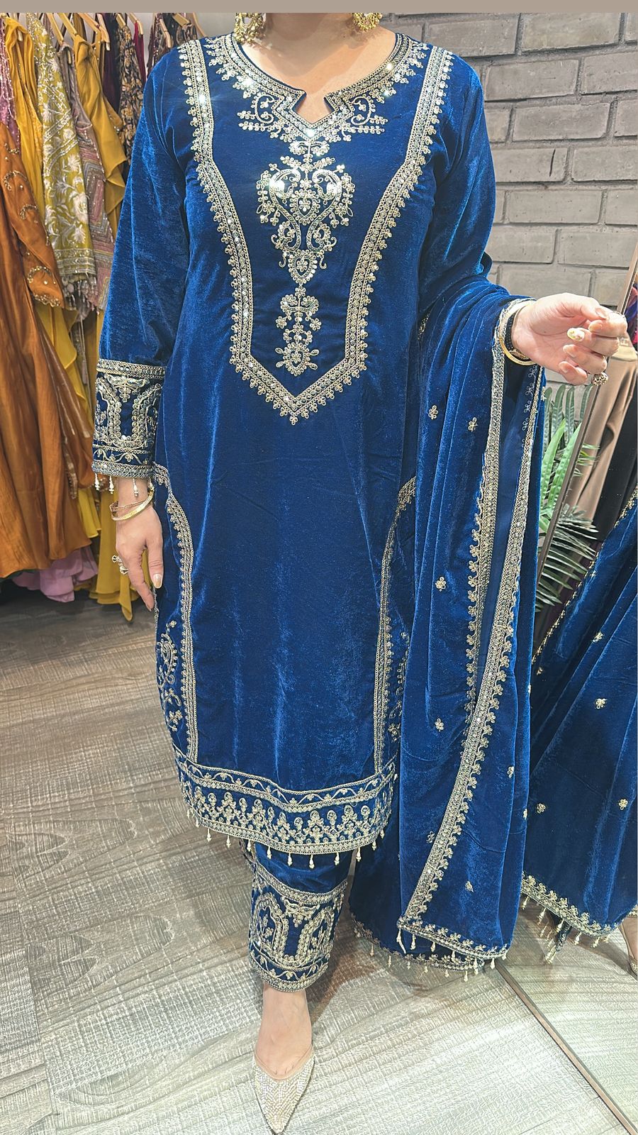 Shabad Teal Blue Designer velvet Suit