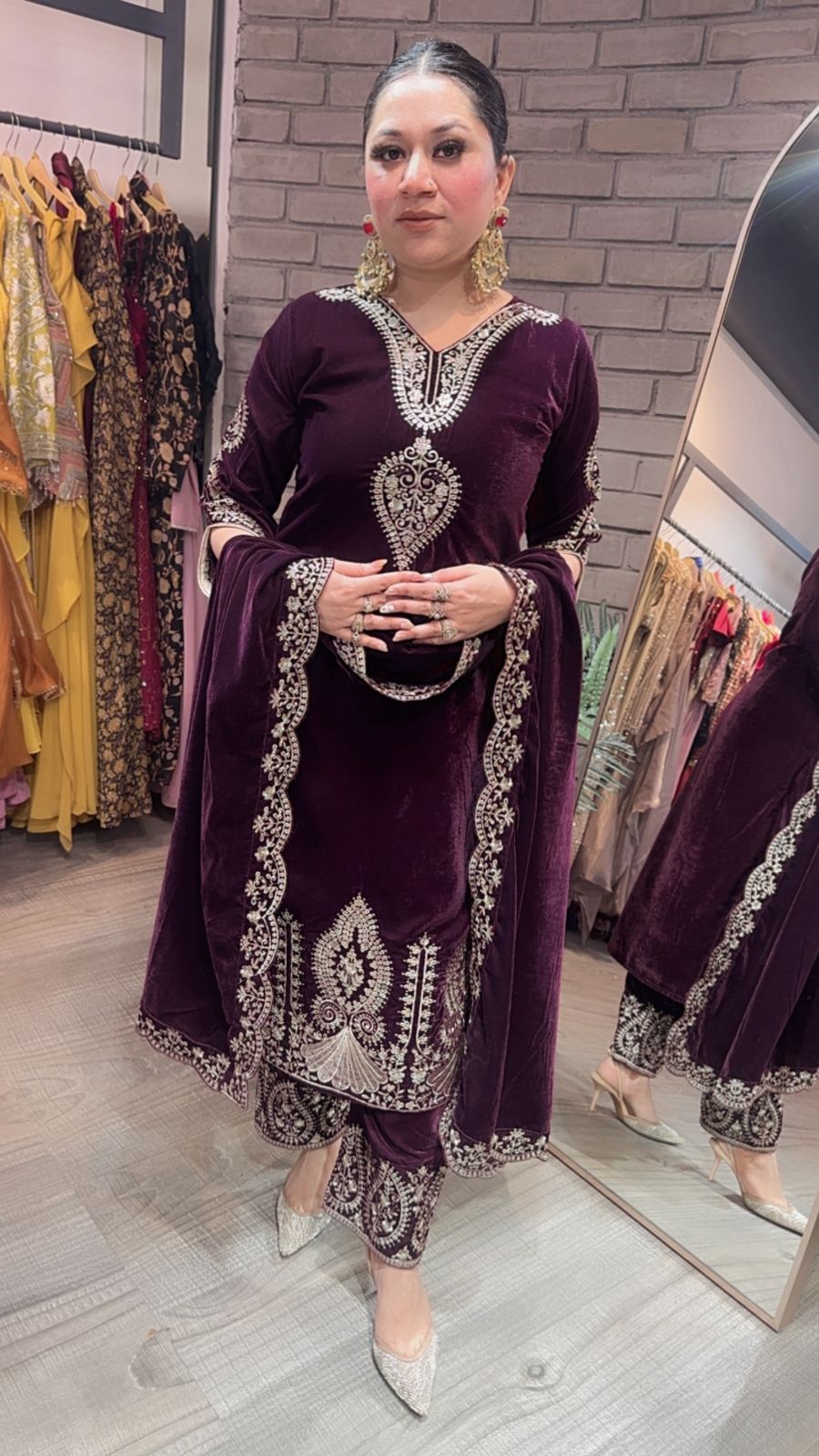 Tehseen wine Designer velvet Suit