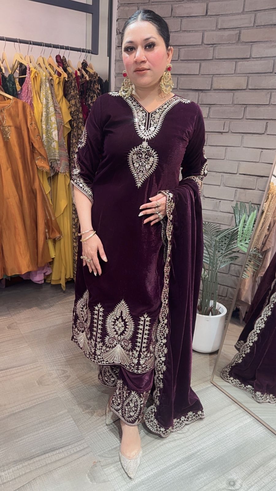 Tehseen wine Designer velvet Suit