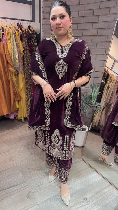 Tehseen wine Designer velvet Suit