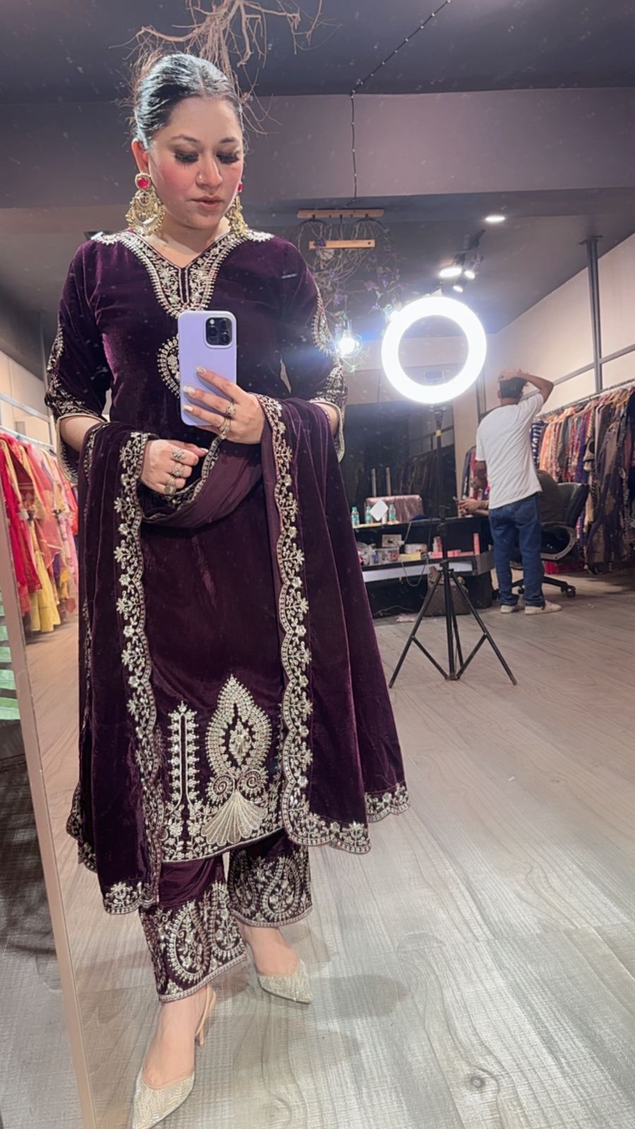 Tehseen wine Designer velvet Suit