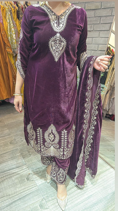 Tehseen wine Designer velvet Suit