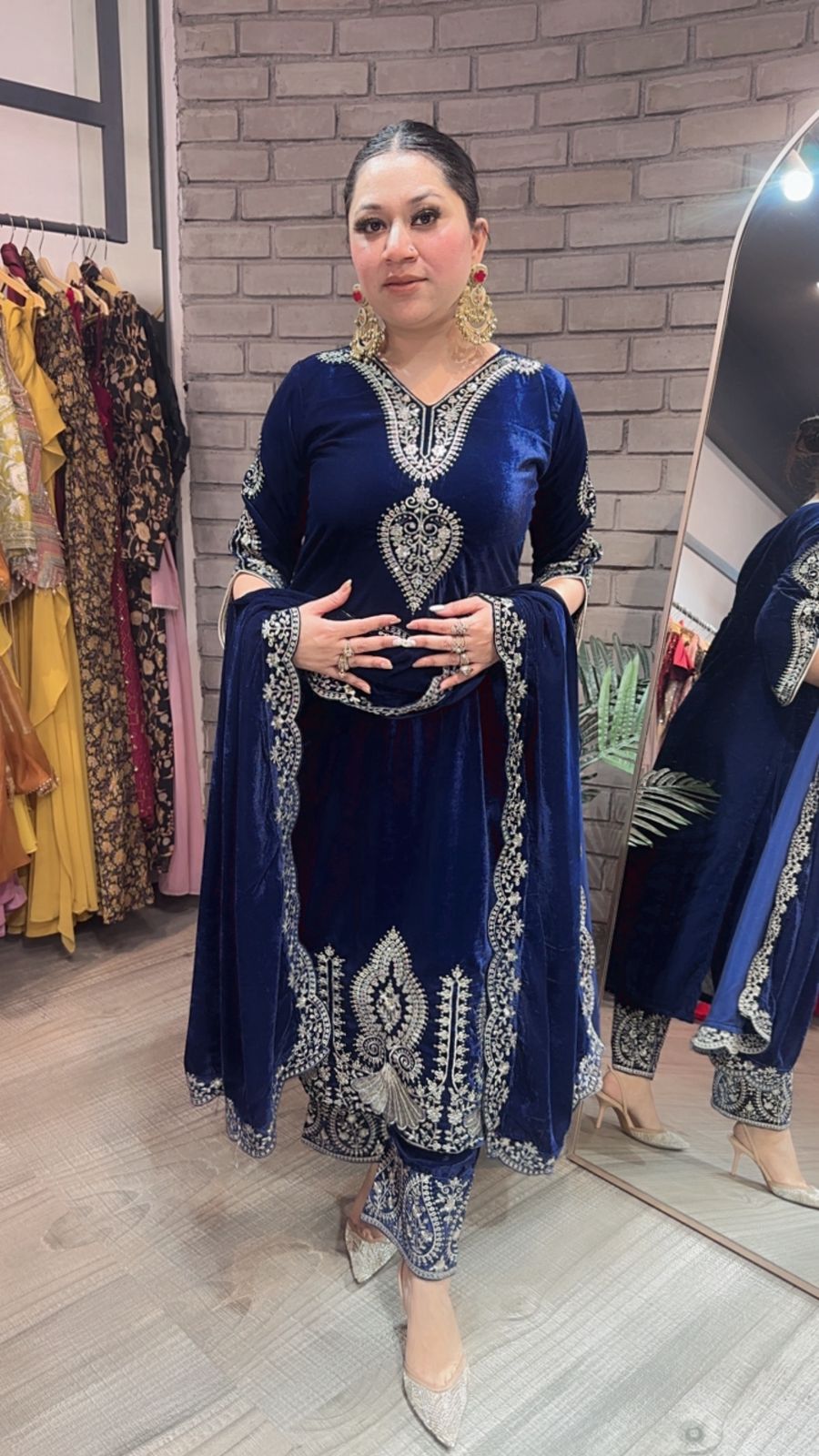 Tehseen Navy Blue Designer velvet Suit