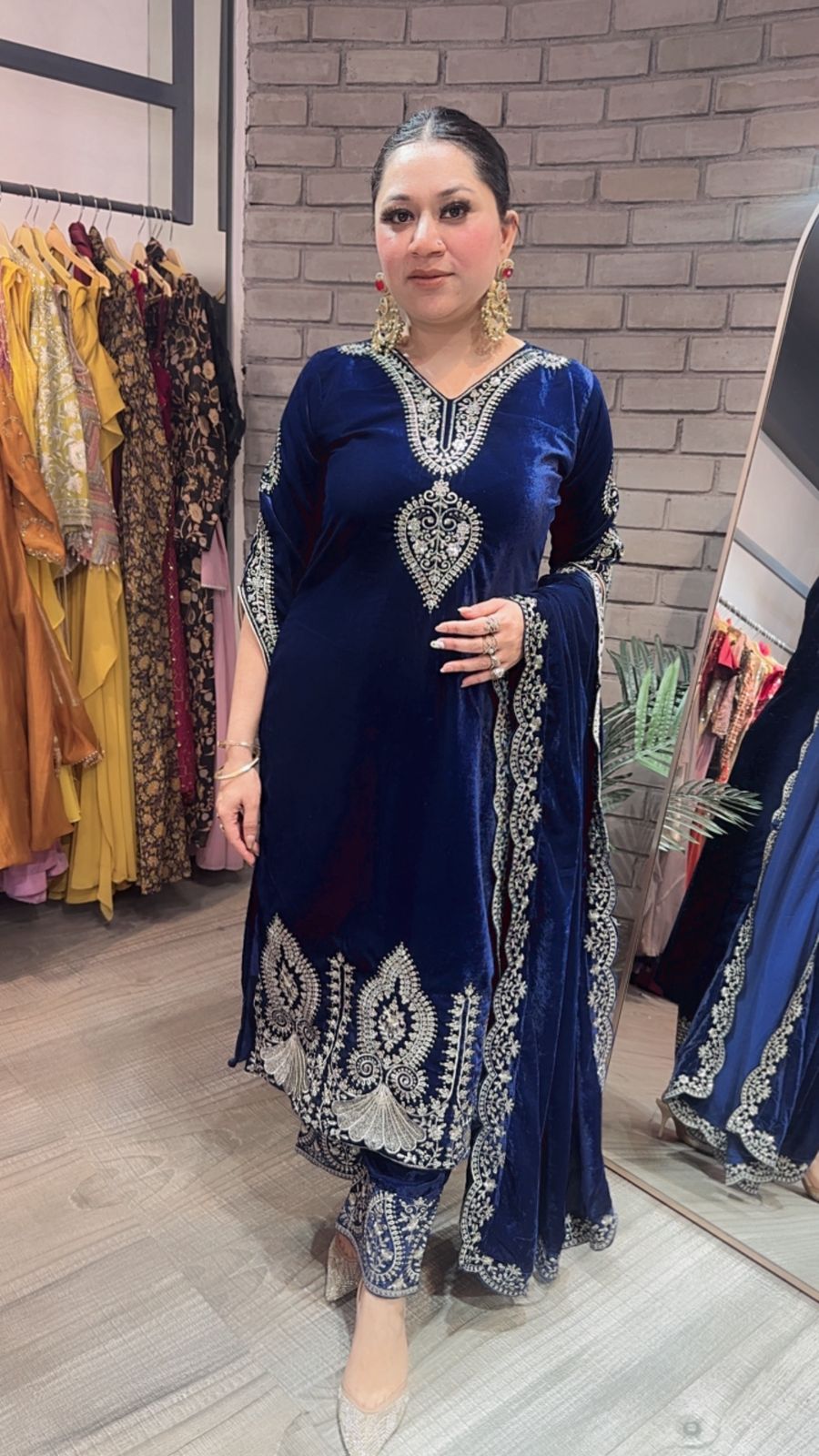 Tehseen Navy Blue Designer velvet Suit