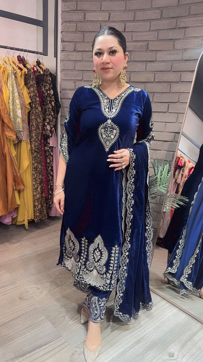Tehseen Navy Blue Designer velvet Suit