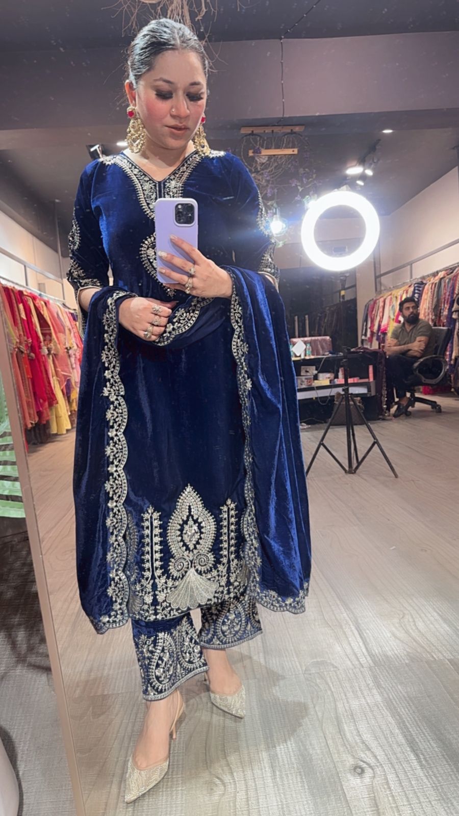 Tehseen Navy Blue Designer velvet Suit