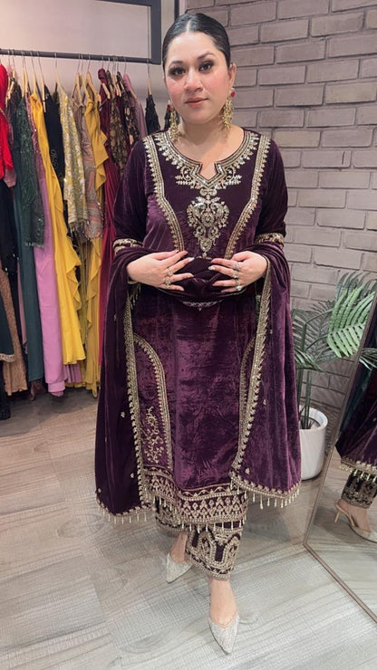Shabad Wine Designer velvet Suit