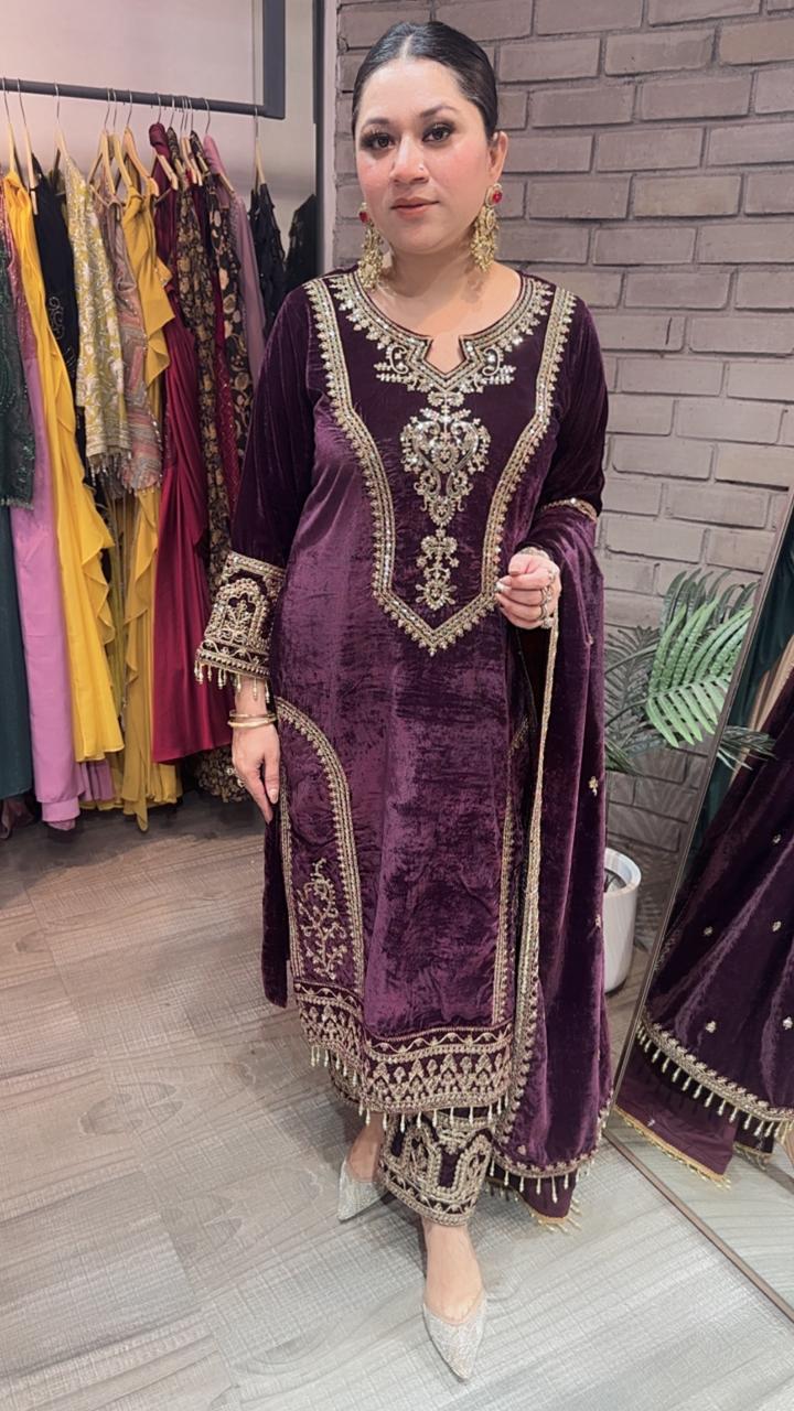 Shabad Wine Designer velvet Suit